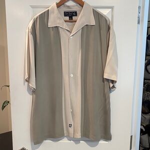 Nat Nast Greenish Tan and Cream Silk Button Down Shirt